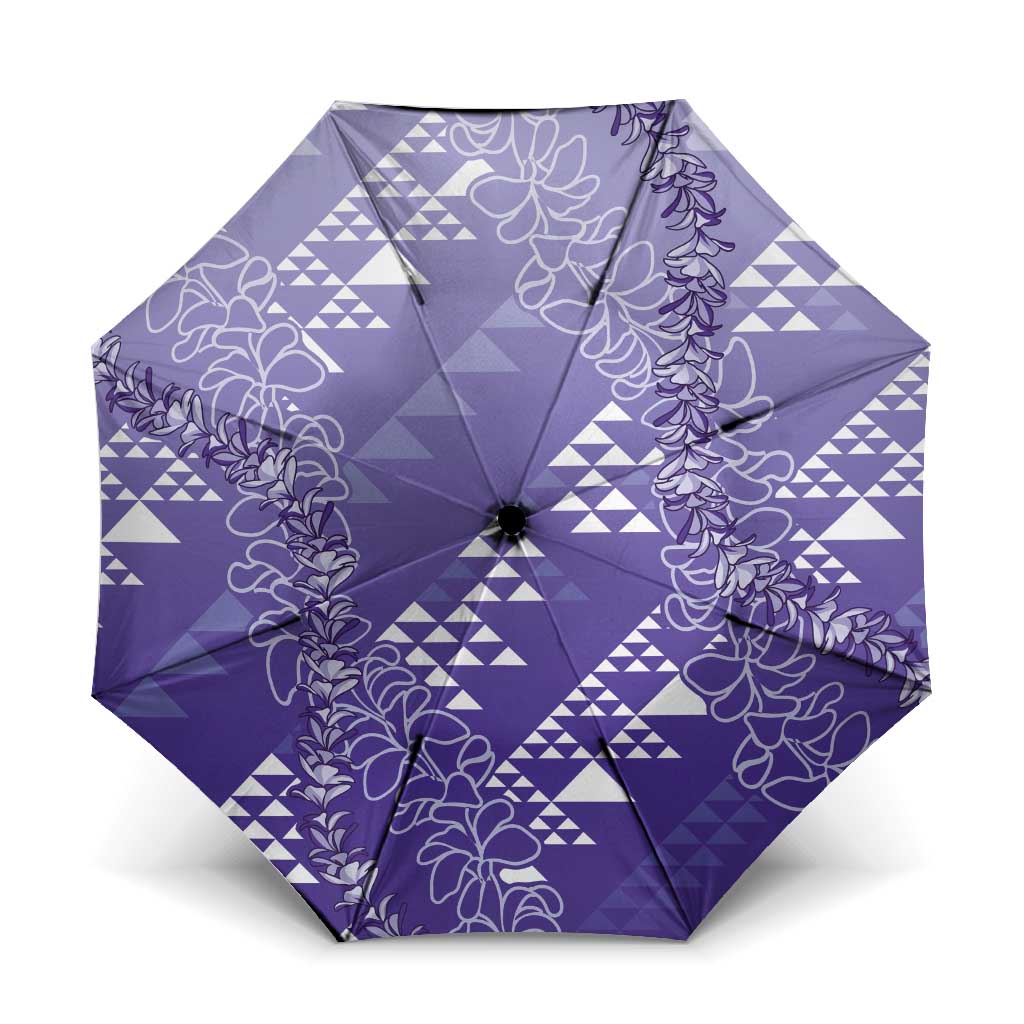 Hawaii Lavender Kapa Umbrella Vintage 'Ohe Kāpala Motifs Mix Plumeria Leis