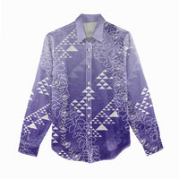 Hawaii Lavender Kapa Women Casual Shirt Vintage 'Ohe Kāpala Motifs Mix Plumeria Leis