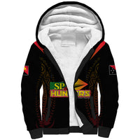 Personalised PNG Hunters Rugby Sherpa Hoodie Motuan Style LT7 Unisex Black - Polynesian Pride