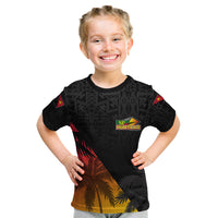 Personalised PNG Hunters Rugby Kid T Shirt Palm Trees Simple LT7 Black - Polynesian Pride