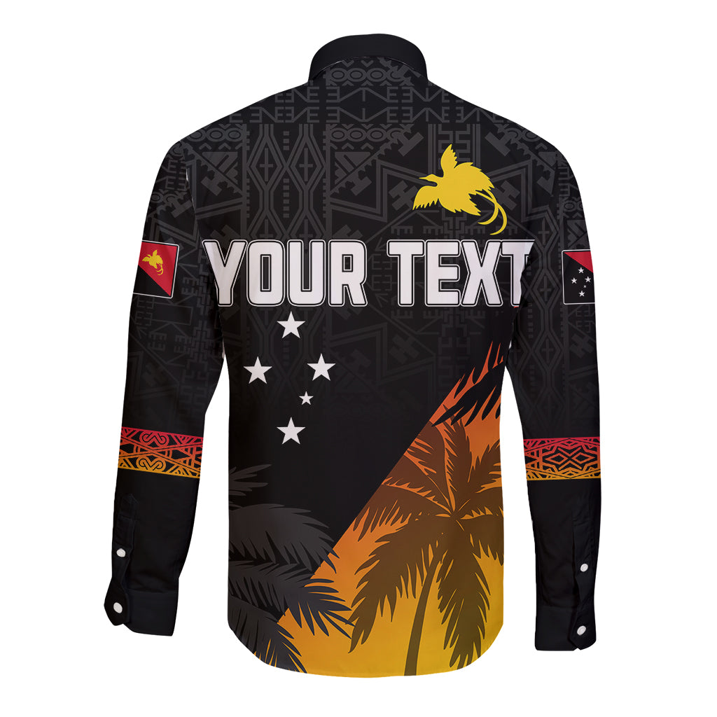Personalised PNG Hunters Rugby Long Sleeve Button Shirt Palm Trees Simple LT7 - Polynesian Pride