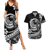 Polynesian Plumeria Couples Matching Summer Maxi Dress and Hawaiian Shirt Ride The Waves - Black LT7 Black - Polynesian Pride