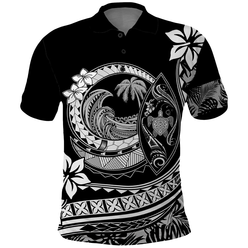 Polynesian Plumeria Polo Shirt Ride The Waves Black LT7 Black - Polynesian Pride