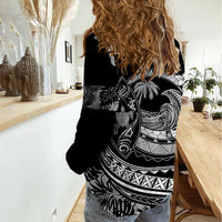 Polynesian Plumeria Women Casual Shirt Ride The Waves - Black LT7 - Polynesian Pride