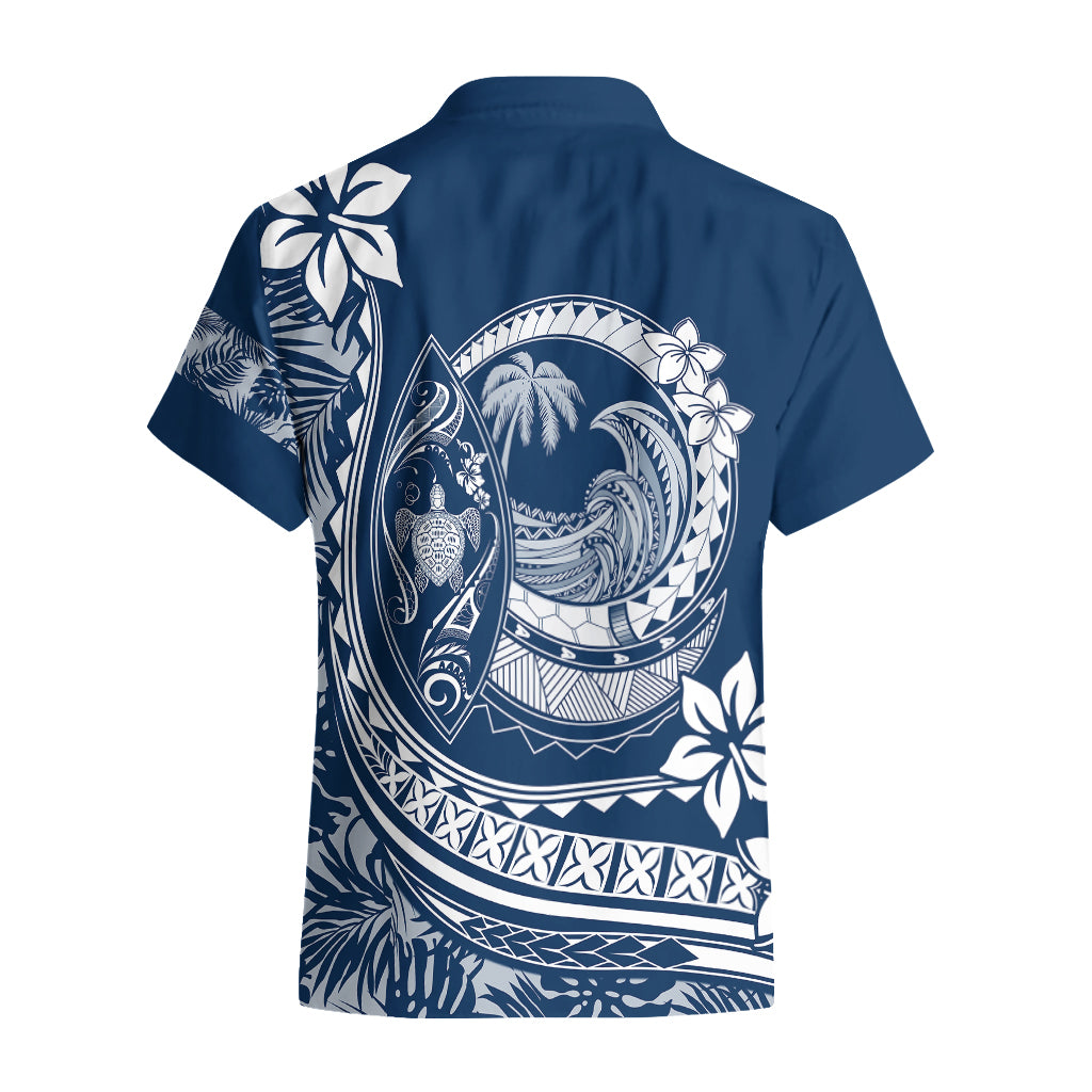 Polynesian Plumeria Hawaiian Shirt Ride The Waves - Navy Blue LT7 - Polynesian Pride