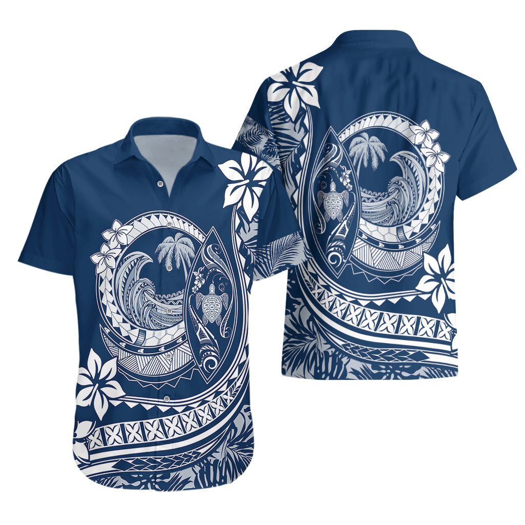 Polynesian Plumeria Hawaiian Shirt Ride The Waves - Navy Blue LT7 - Polynesian Pride