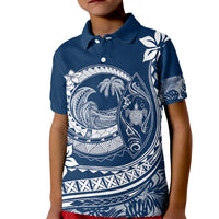 Polynesian Plumeria Kid Polo Shirt Ride The Waves - Navy Blue LT7 Kid Navy Blue - Polynesian Pride