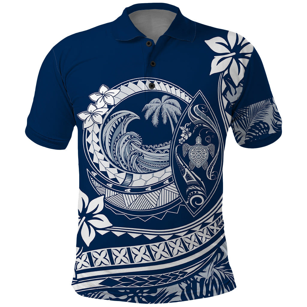 Polynesian Plumeria Polo Shirt Ride The Waves Navy Blue LT7 Navy Blue - Polynesian Pride