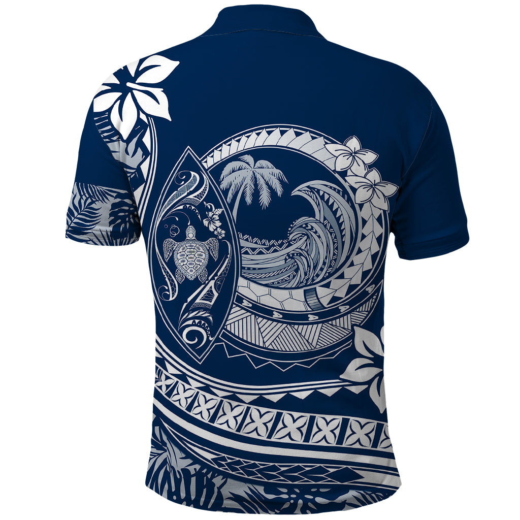Polynesian Plumeria Polo Shirt Ride The Waves Navy Blue LT7 - Polynesian Pride