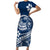 Polynesian Plumeria Short Sleeve Bodycon Dress Ride The Waves - Navy Blue LT7 Long Dress Navy Blue - Polynesian Pride