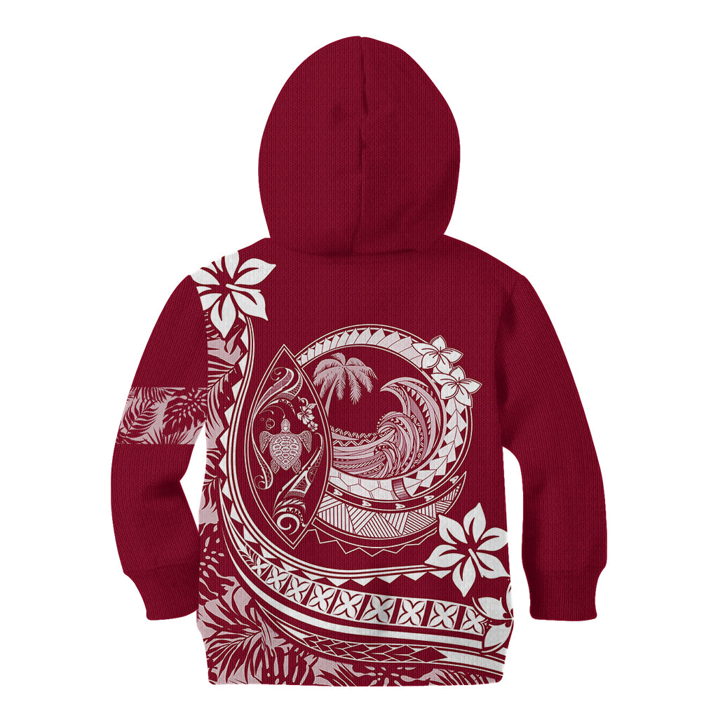 Polynesian Plumeria Kid Hoodie Ride The Waves - Burgundy LT7 - Polynesian Pride