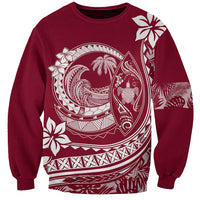 Polynesian Plumeria Sweatshirt Ride The Waves - Burgundy LT7 Unisex Burgundy - Polynesian Pride