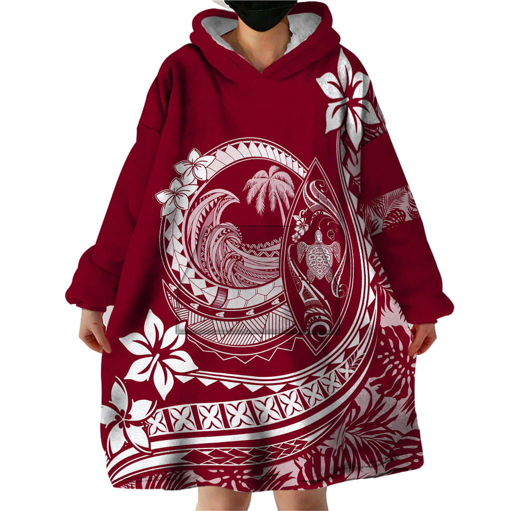 Polynesian Plumeria Wearable Blanket Hoodie Ride The Waves - Burgundy LT7 - Polynesian Pride