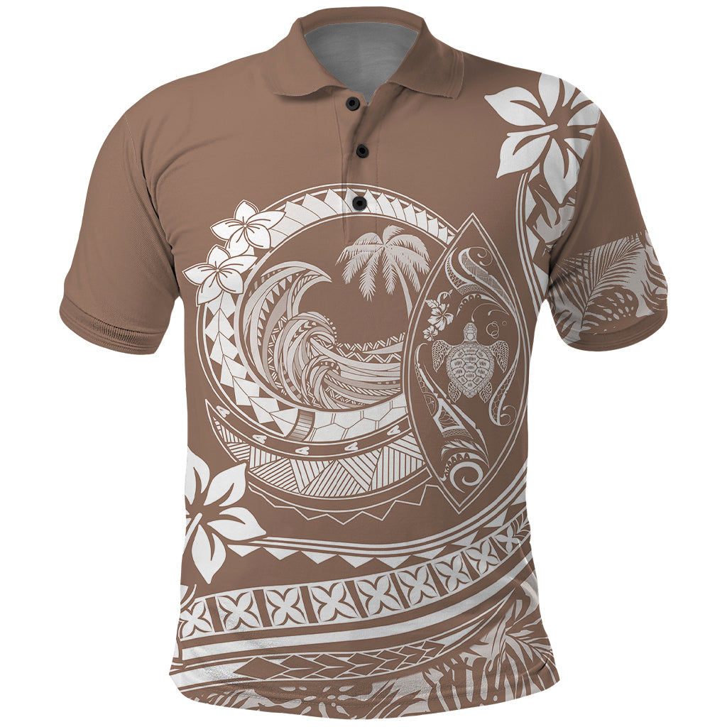 Polynesian Plumeria Polo Shirt Ride The Waves Beige LT7 Beige - Polynesian Pride