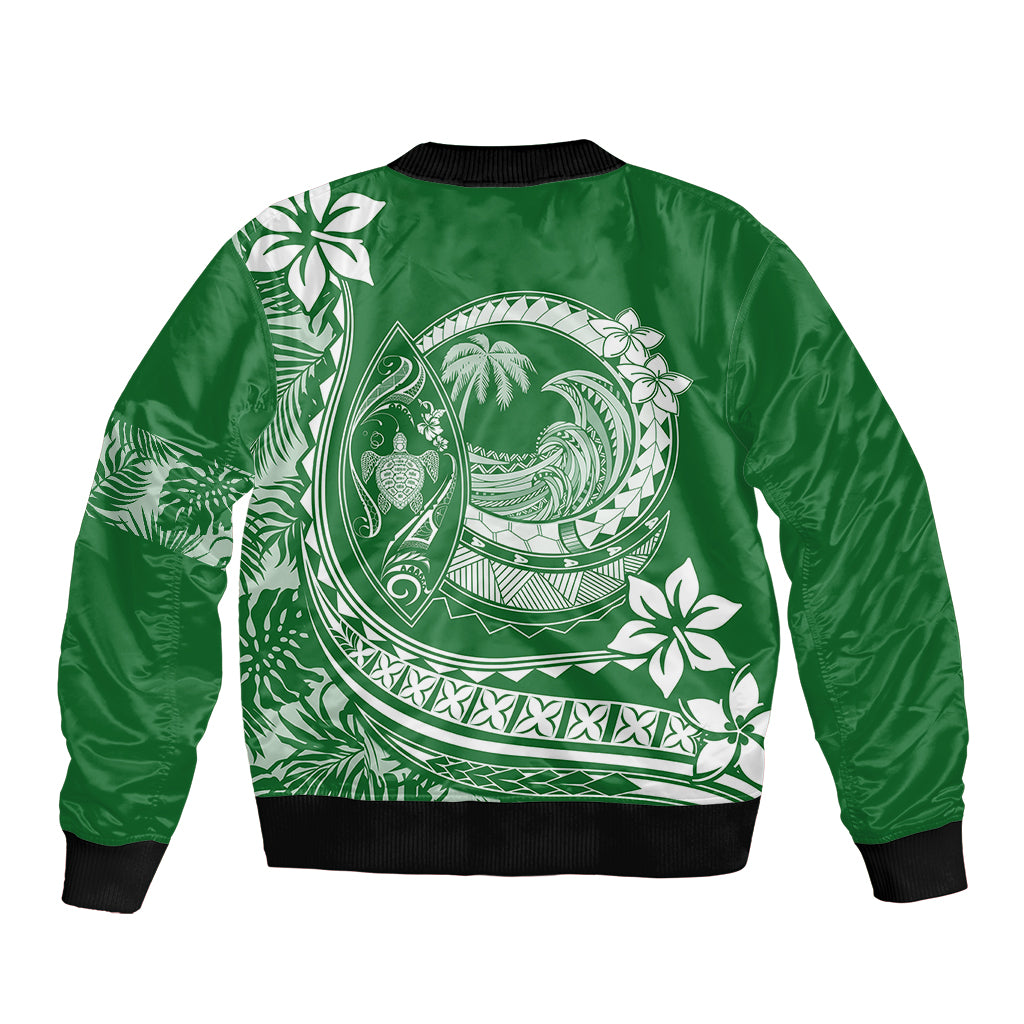 Polynesian Plumeria Bomber Jacket Ride The Waves - Green LT7 - Polynesian Pride