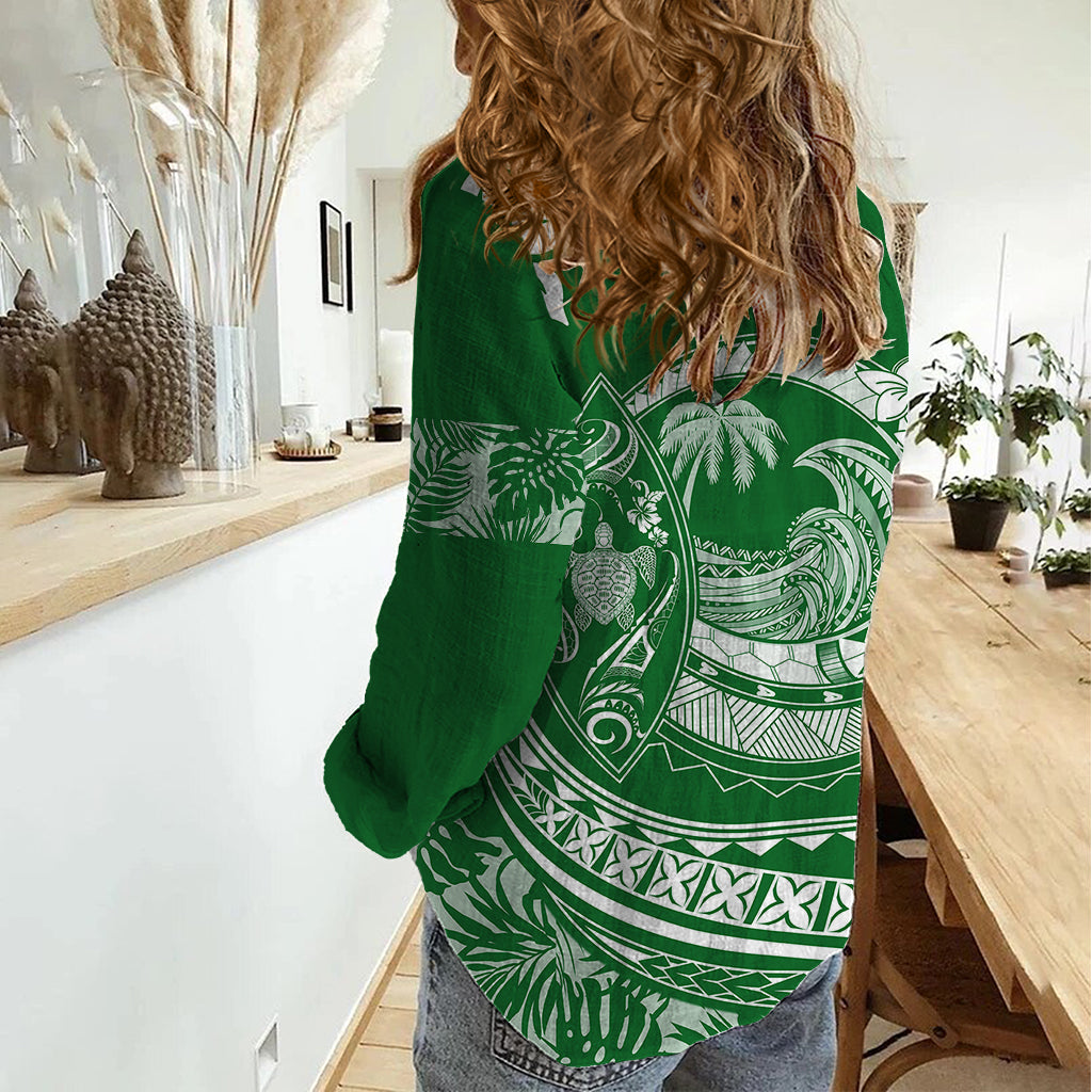 Polynesian Plumeria Women Casual Shirt Ride The Waves - Green LT7 - Polynesian Pride