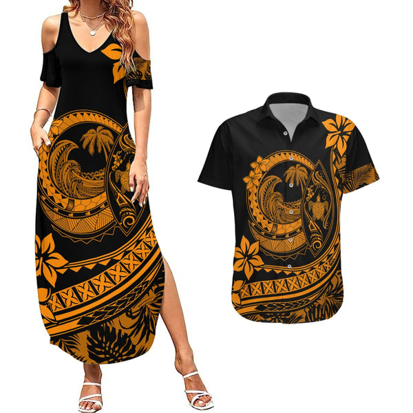 Hawaii Family Matching Outfits Polynesian Plumeria Summer Maxi Dress And Shirt Family Set Clothes Ride The Waves - Blue LT7 main image 0