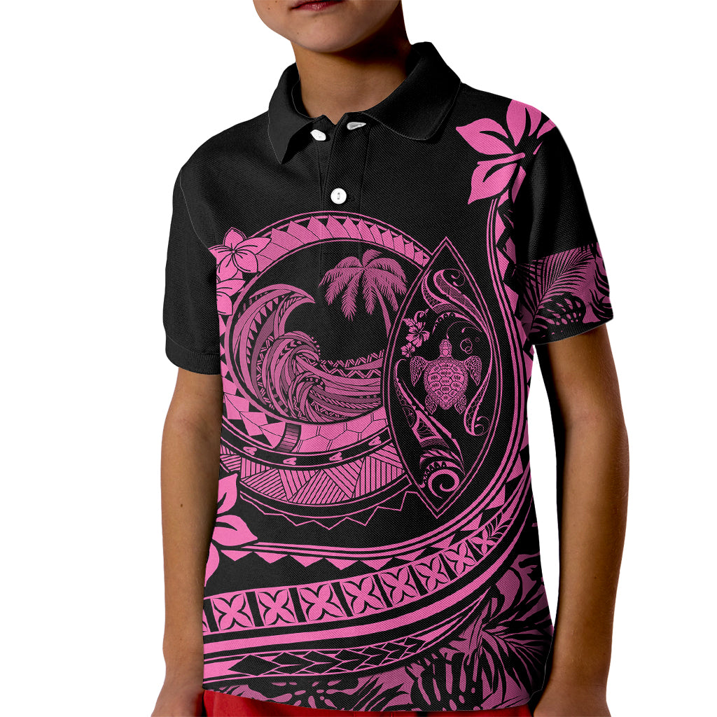 Polynesian Plumeria Kid Polo Shirt Ride The Waves - Pink LT7 Kid Pink - Polynesian Pride