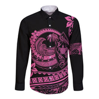 Polynesian Plumeria Long Sleeve Button Shirt Ride The Waves - Pink LT7 Unisex Pink - Polynesian Pride