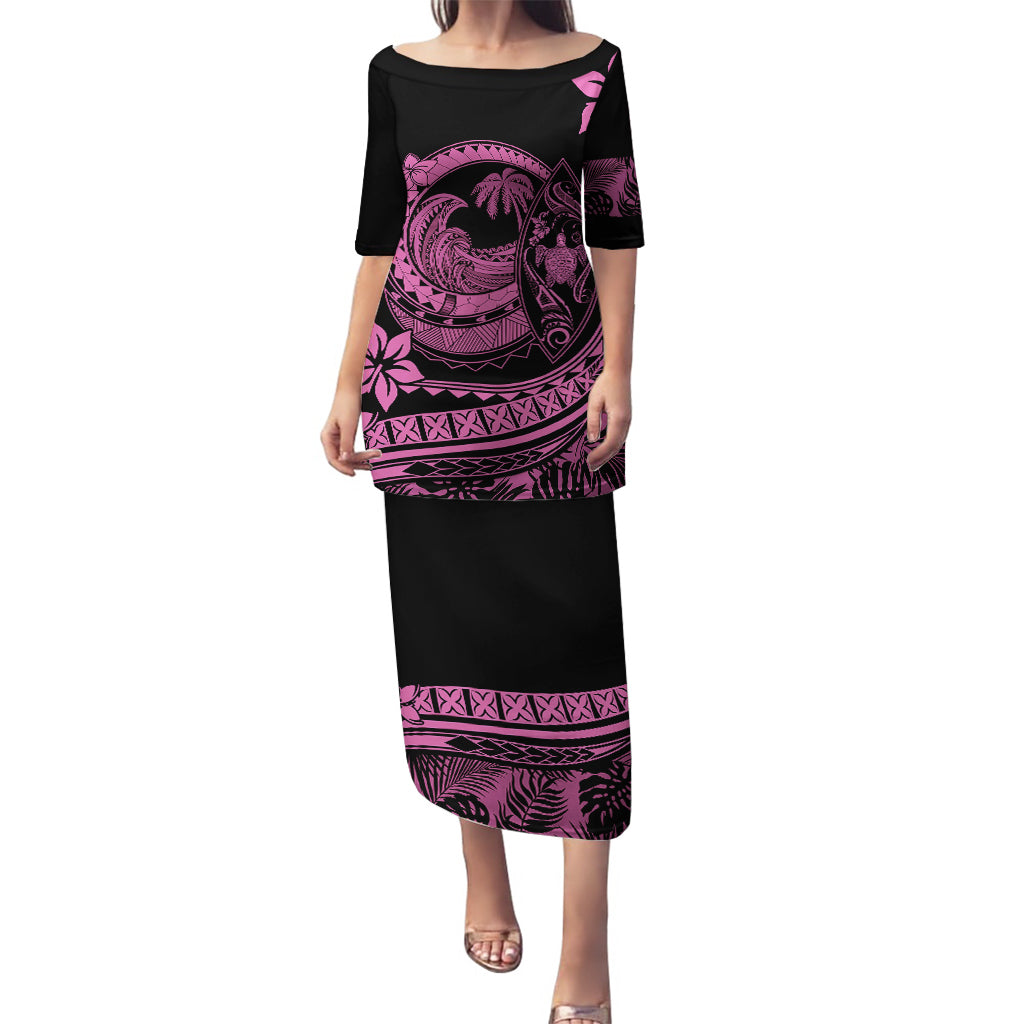 Polynesian Plumeria Puletasi Ride The Waves - Pink LT7 Long Dress Pink - Polynesian Pride
