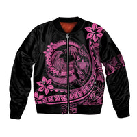 Polynesian Plumeria Sleeve Zip Bomber Jacket Ride The Waves - Pink LT7 Unisex Pink - Polynesian Pride