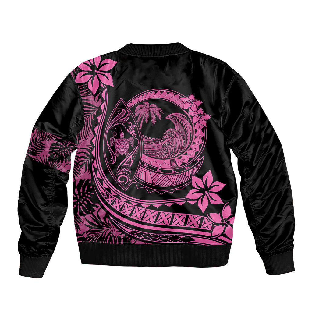 Polynesian Plumeria Sleeve Zip Bomber Jacket Ride The Waves - Pink LT7 - Polynesian Pride