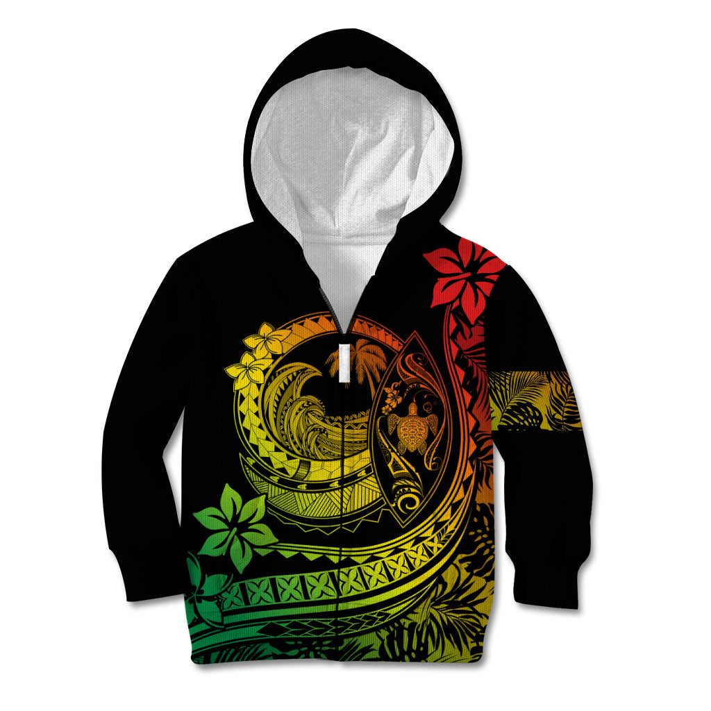 Polynesian Plumeria Kid Hoodie Ride The Waves - Reggae LT7 Zip Hoodie Reggae - Polynesian Pride