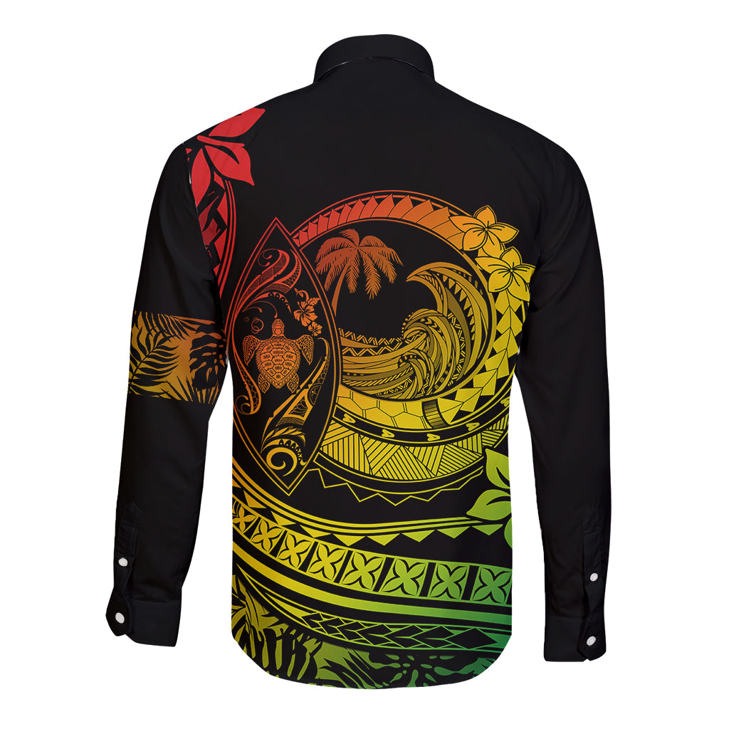 Polynesian Plumeria Long Sleeve Button Shirt Ride The Waves - Reggae LT7 - Polynesian Pride