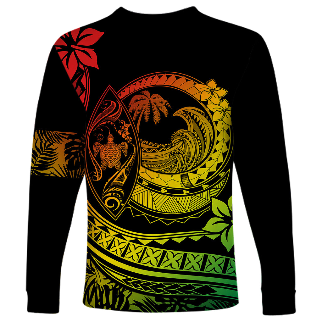 Polynesian Plumeria Long Sleeve Shirt Ride The Waves - Reggae LT7 - Polynesian Pride