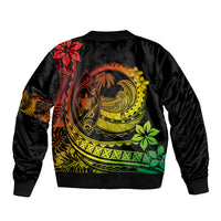 Polynesian Plumeria Sleeve Zip Bomber Jacket Ride The Waves - Reggae LT7 - Polynesian Pride