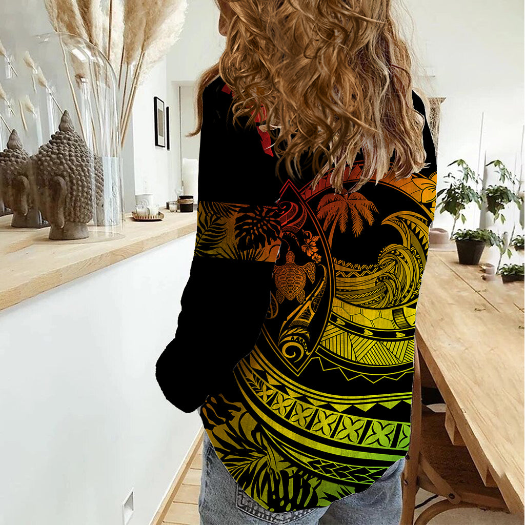 Polynesian Plumeria Women Casual Shirt Ride The Waves - Reggae LT7 - Polynesian Pride