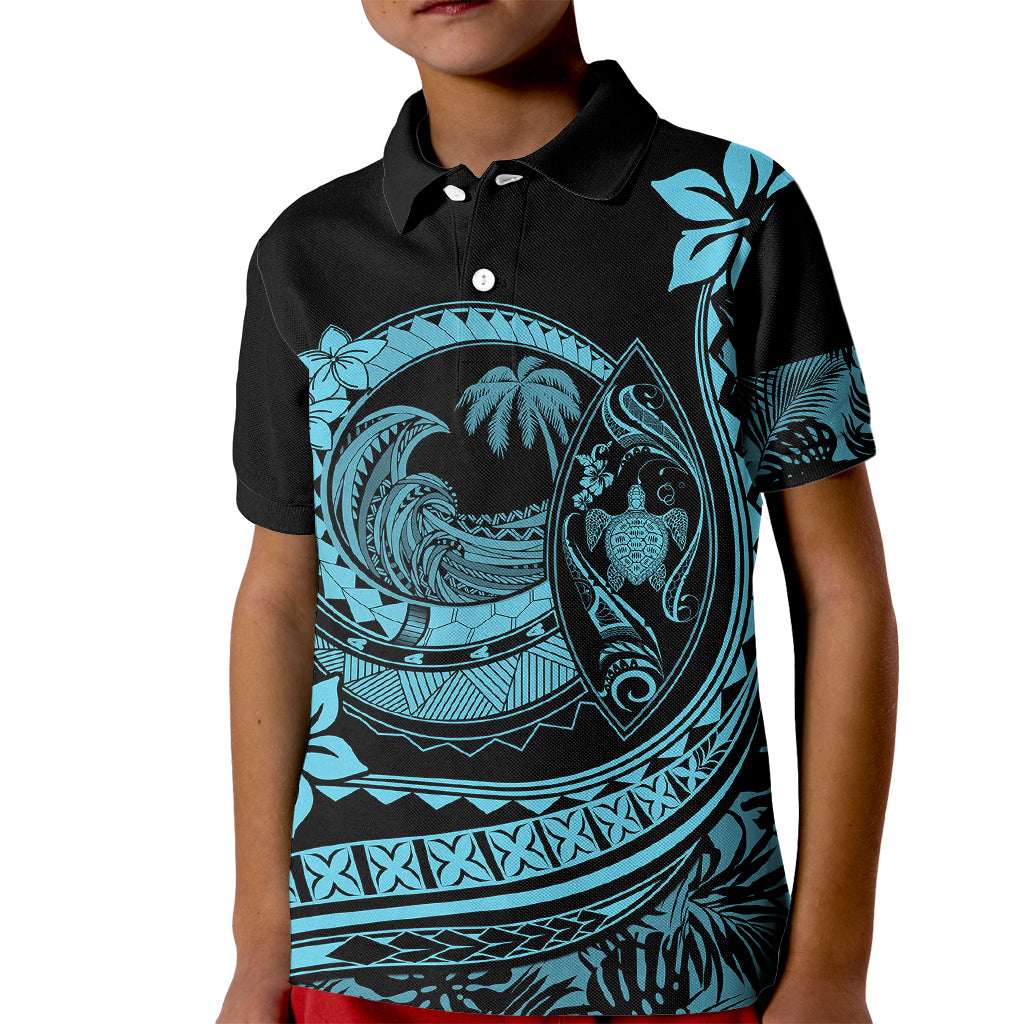 Polynesian Plumeria Kid Polo Shirt Ride The Waves - Turquoise LT7 Kid Turquoise - Polynesian Pride
