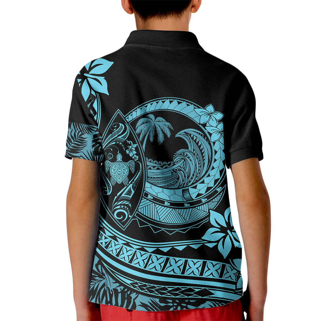 Polynesian Plumeria Kid Polo Shirt Ride The Waves - Turquoise LT7 - Polynesian Pride