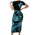 Polynesian Plumeria Short Sleeve Bodycon Dress Ride The Waves - Turquoise LT7 Long Dress Turquoise - Polynesian Pride