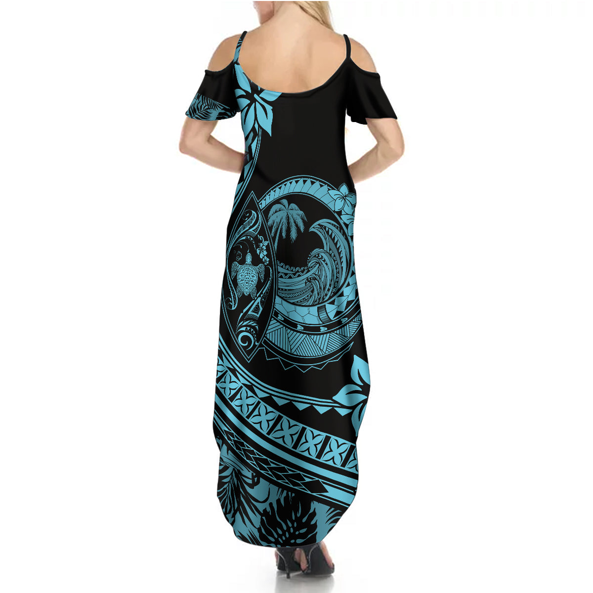 Polynesian Plumeria Summer Maxi Dress Ride The Waves - Turquoise LT7 - Polynesian Pride