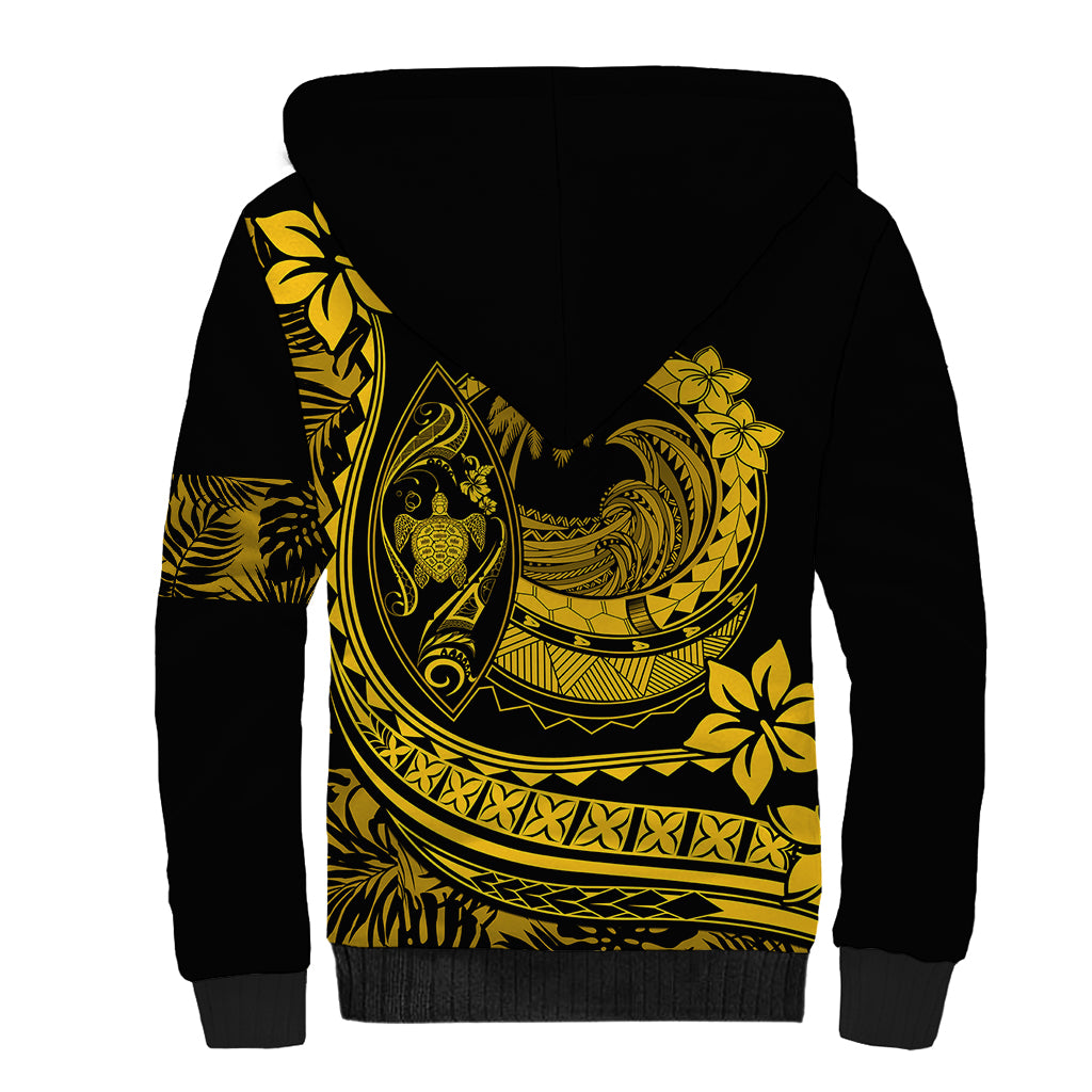 Polynesian Plumeria Sherpa Hoodie Ride The Waves - Yellow LT7 - Polynesian Pride