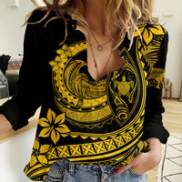 Polynesian Plumeria Women Casual Shirt Ride The Waves - Yellow LT7 Female Yellow - Polynesian Pride