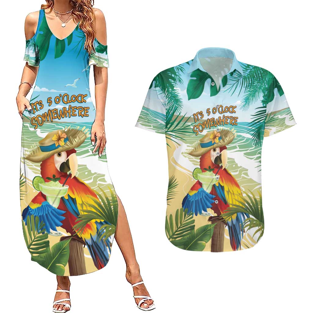 Aloha Hawaii It's 5 o'clock Somewhere Couples Matching Summer Maxi Dress and Hawaiian Shirt - Polynesian Pride