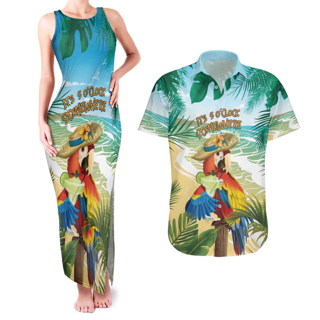 Aloha Hawaii It's 5 o'clock Somewhere Couples Matching Tank Maxi Dress and Hawaiian Shirt - Polynesian Pride