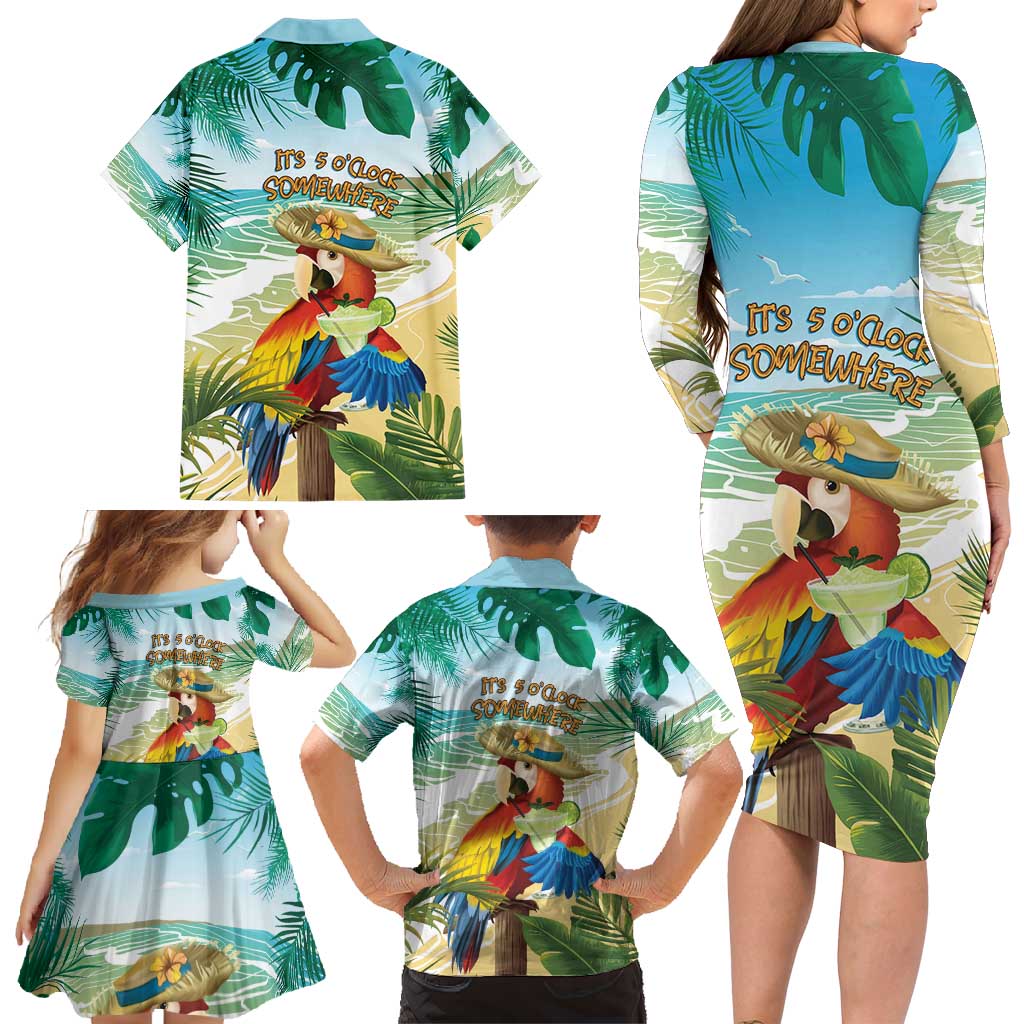Aloha Hawaii It's 5 o'clock Somewhere Family Matching Long Sleeve Bodycon Dress and Hawaiian Shirt - Polynesian Pride