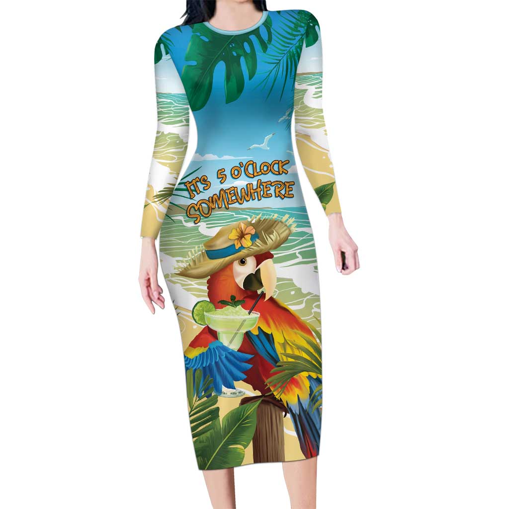 Aloha Hawaii It's 5 o'clock Somewhere Family Matching Long Sleeve Bodycon Dress and Hawaiian Shirt - Polynesian Pride