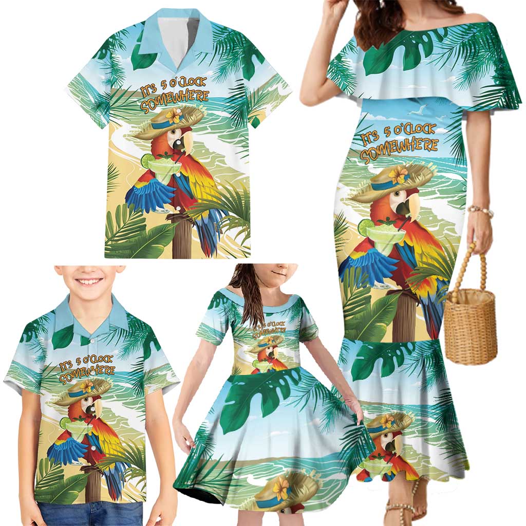 Aloha Hawaii It's 5 o'clock Somewhere Family Matching Mermaid Dress and Hawaiian Shirt - Polynesian Pride
