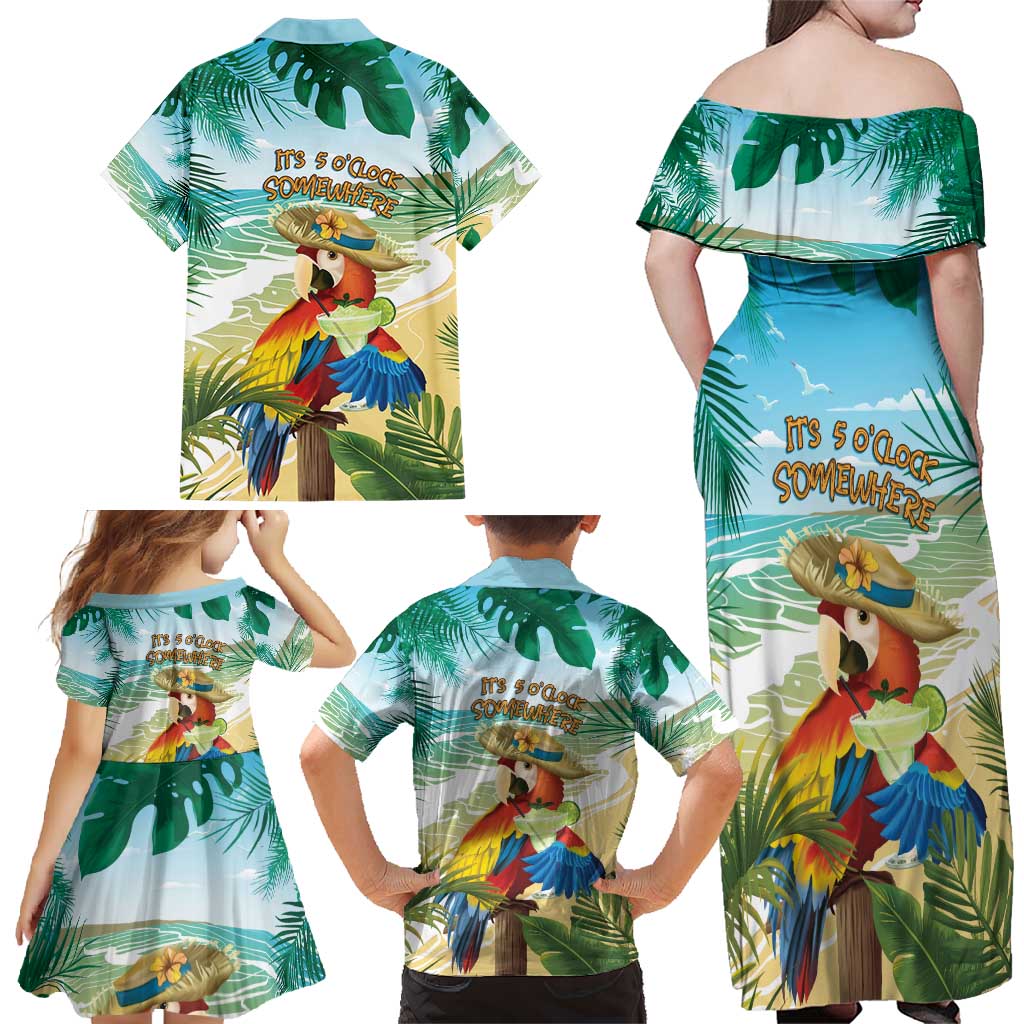 Aloha Hawaii It's 5 o'clock Somewhere Family Matching Off Shoulder Maxi Dress and Hawaiian Shirt - Polynesian Pride