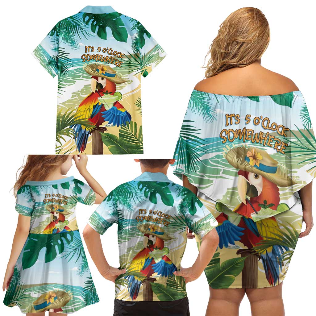 Aloha Hawaii It's 5 o'clock Somewhere Family Matching Off Shoulder Short Dress and Hawaiian Shirt - Polynesian Pride
