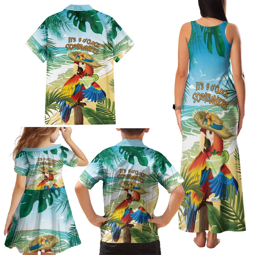 Aloha Hawaii It's 5 o'clock Somewhere Family Matching Tank Maxi Dress and Hawaiian Shirt - Polynesian Pride