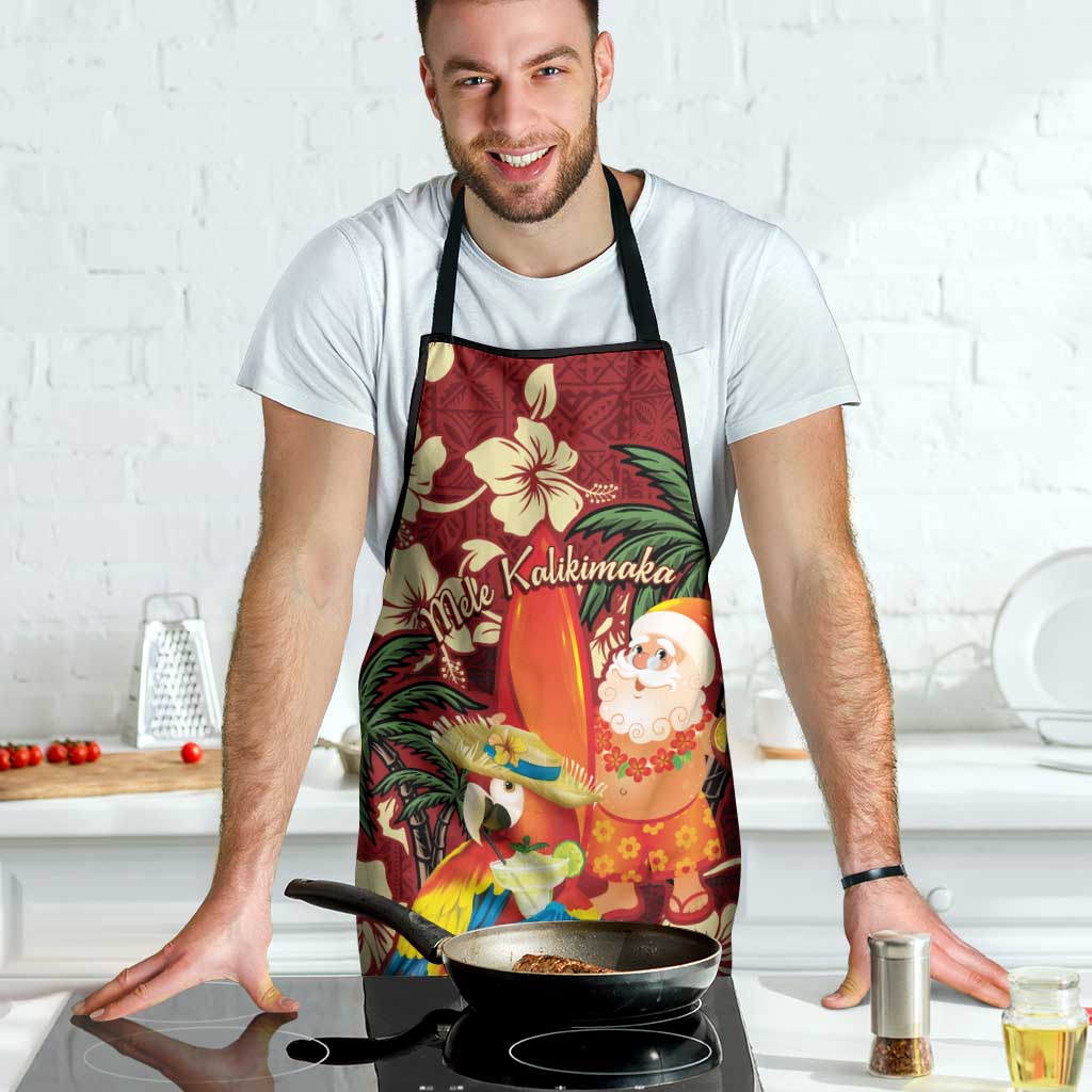 Crimson Red Tropical Christmas Hawaii Tapa Apron Aloha Santa Drink Party - Polynesian Pride