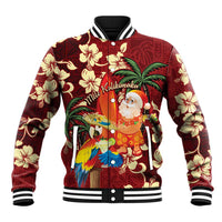 Crimson Red Tropical Christmas Hawaii Tapa Baseball Jacket Aloha Santa Drink Party - Polynesian Pride