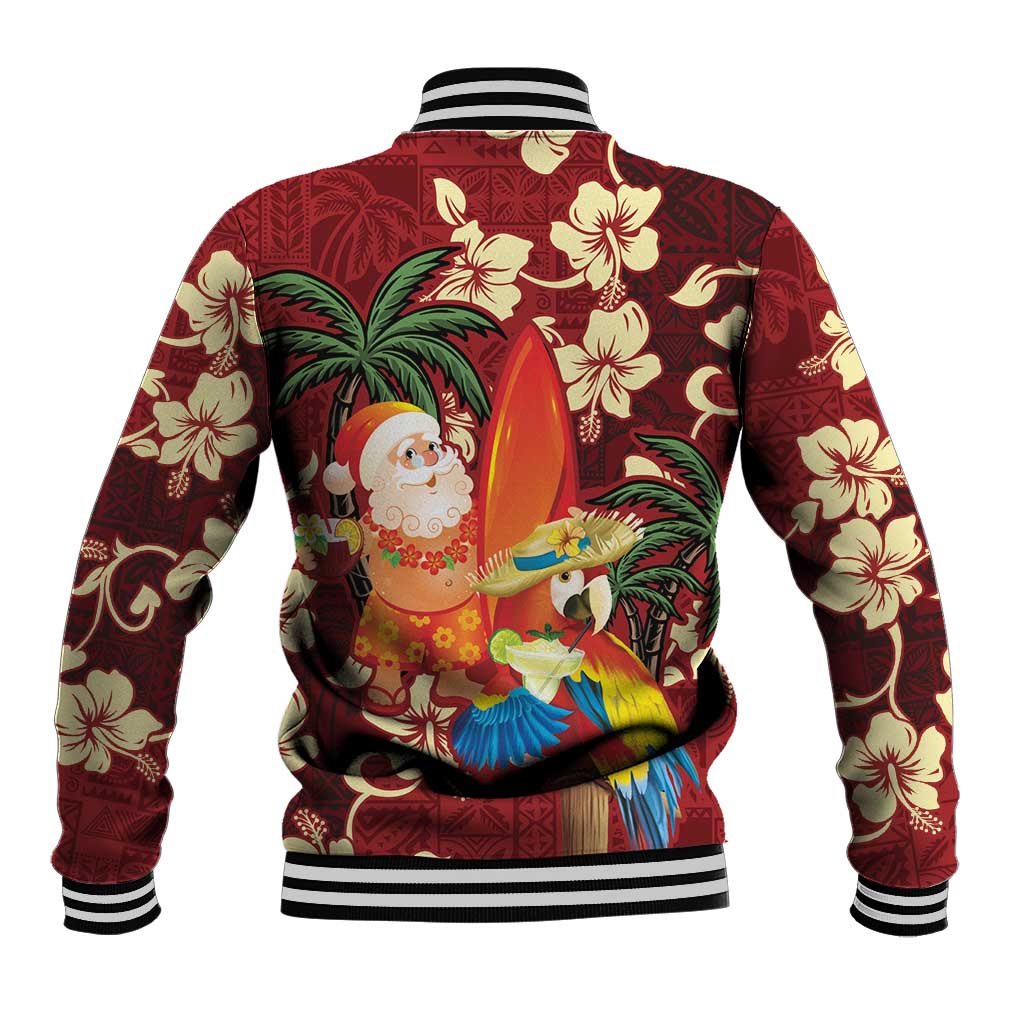 Crimson Red Tropical Christmas Hawaii Tapa Baseball Jacket Aloha Santa Drink Party - Polynesian Pride