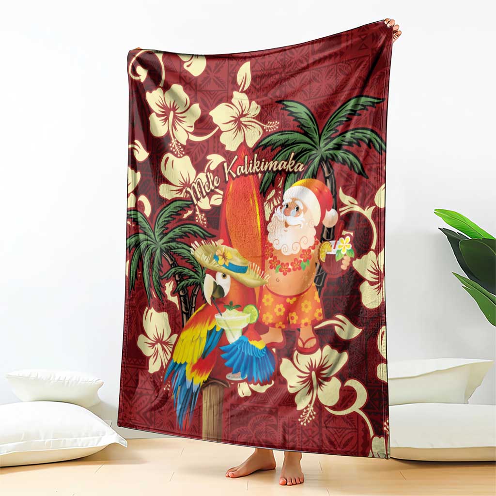 Crimson Red Tropical Christmas Hawaii Tapa Blanket Aloha Santa Drink Party - Polynesian Pride
