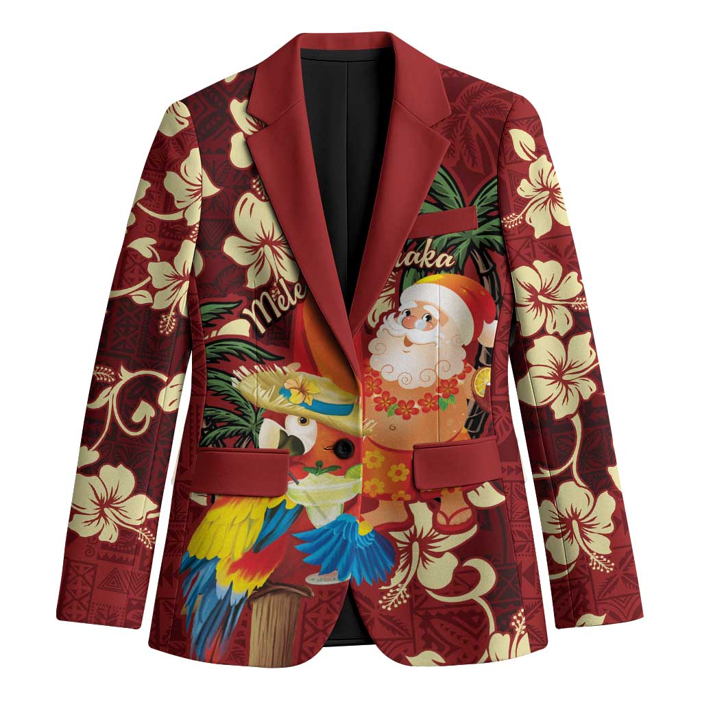Crimson Red Tropical Christmas Hawaii Tapa Blazer Aloha Santa Drink Party - Polynesian Pride